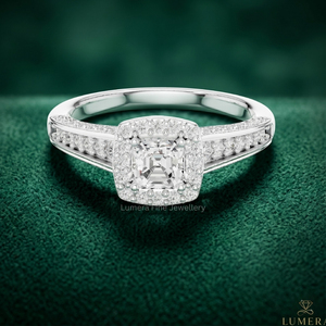 Bague de fiançailles avec halo de diamants de laboratoire taille Asscher en or blanc 9K 10K 14K 18K, certifiée IGI, bijoux de mariage pour femmes - Product Image 1