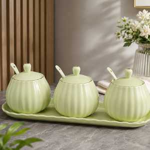 Ceramic Condiment <b>Jar</b> Set with Tray and Spoons Modern Kitchen <b>Spice</b> Container Set Luxury Seasoning Storage <b>Jars</b> for Dining Table - Product Image 1