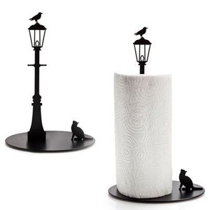 Black floral Metal Paper <b>Towel</b> <b>Holder</b> with Crystal Ball Top and Marble Base Freestanding Countertop <b>Kitchen</b> Stand - Product Image 1