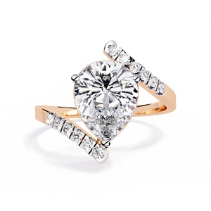 Anillo de Diamantes en Forma de Lágrima con Banda de Diamantes Trenzados, Oro Amarillo de 14k, 2.5 CT, Certificado IGI, Anillo de Boda en Forma de Pera - Product Image 4