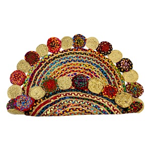 Handgefertigter Boho Patchwork Dünner Runder Jute Chindi Teppich mit Geflochtener Spirale und Gewelltem Rand für Zuhause, Fleckenreinigbar - Product Image 4