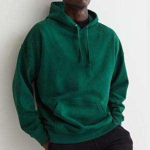 Sweat-shirt à capuche unisexe vert, coupe classique, couleur unie, pull décontracté en molleton tricoté 100% coton - Product Image 1