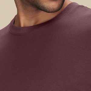 T-shirt en coton pour homme, col rond, manches courtes, couleur unie bordeaux, coupe classique, jersey décontracté, design respirant - Product Image 5