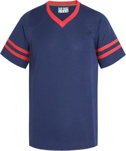 Camiseta Deportiva de Manga Corta con Cuello en V Azul Marino para Hombre con Rayas Rojas, Camiseta Informal de Poliéster de Secado Rápido para Verano - Product Image 1