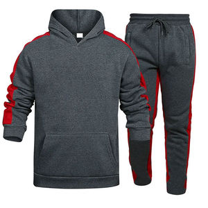 Chándal con Capucha para Hombre, 100% Algodón, Ligero, Gris con Rayas Rojas, Manga Larga, Cierre con Cordón, Color Sólido, Estilo Casual, para Otoño - Product Image 1
