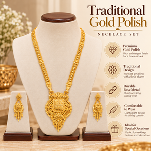 Conjunto de collar tradicional indio de cobre y latón con colgante chapado en oro de 24 quilates y pendientes a juego para regalos de joyería nupcial. - Product Image 4