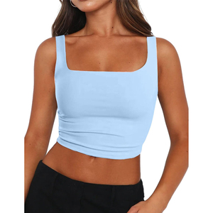 Top Corto sin Mangas para Mujer, Cuello Cuadrado, Color Azul Claro, Estilo Casual, ODM OEM, Superventas 2026 - Product Image 3