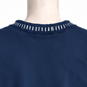 Mens <b>Navy</b> Blue Stitched Border Distressed Crewneck Sweatshirt Oversized Long Sleeve Pullover Vintage Streetwear Casual <b>Top</b> - Product Image 4