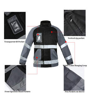 Vêtements de travail d'hiver haute visibilité, veste de sécurité de classe 2 ANSI, bandes réfléchissantes, logo personnalisé, fermeture éclair, hommes, LED, étanche, Hallex - Product Image 3