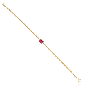 Minimal & Classic Style 7x5 mm Octagon Cut <b>Ruby</b> Single Stone Cuban Link Chain <b>Bracelet</b> Women's K14 Original Yellow Gold Jewelry - Product Image 5
