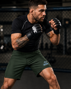 Shorts MMA unisexes pour adultes, vert, anti-transpiration, séchage rapide, coupe classique, logo imprimé sur le devant, ourlet inférieur, polyester/coton - Product Image 6
