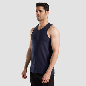 Men's <b>Navy</b> Blue O-Neck Sporty Tank <b>Top</b> Polyester/Cotton Breathable Quick Dry Eco-Friendly Anti-shrink - Product Image 5