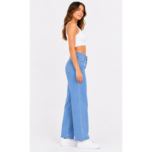 Pantalones vaqueros holgados transpirables para mujer, de tela tejida, con diseño de cinturón funcional, talla XS, lavado de color liso. - Product Image 6