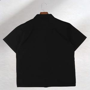 Camisa de Manga Corta Casual de Verano, 100% Algodón, Negra, con Bolsillo de Parche, Cuello Redondo, Antiarrugas, Talla Grande - Product Image 2