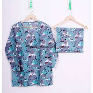 Ensemble de pyjama en coton ultra doux pour femmes indiennes, imprimé floral, robe de nuit avec pantalon thermique, chemise légère, vêtements de nuit, logo sur le devant - Product Image 2