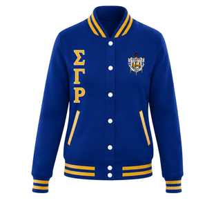เสื้อแจ็คเก็ตบอมเบอร์ผ้าซาตินสำหรับผู้หญิง Sigma Gamma Rho แบบมีซิป น้ำหนักเบา แต่งขอบยางยืด เสื้อผ้าชมรมกรีก รับผลิตตามสั่ง ขายส่ง - Product Image 1