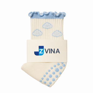 Chaussettes de Pilates pour femmes, design personnalisé ODM OEM, respirantes, en coton, antidérapantes, à volants, multicolores, jacquard, effet nuage - Product Image 1