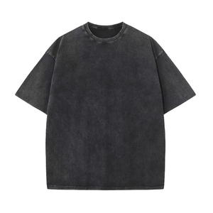 Good Quality Acid Wash T Shirt High Street <b>Black</b> Hip Hop Custom Logo Oversized Acid Wash T Shirt <b>Men</b> Washed T Shirt - Product Image 2