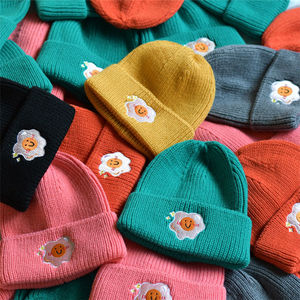 Unisex Knit Beanie Hat With <b>Letter</b> Embroidery Winter Warm Cuffed Cap Casual Style For Adults <b>Acrylic</b> Material - Product Image 4