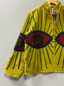 Chaqueta de terciopelo estilo bomber Suzani para mujer, bordado floral, 100% algodón, cuello alto suave, 600g, logo frontal, longitud media, abierta - Product Image 4