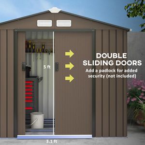 Casetta da Giardino in Lega di Alluminio 7x4 Marrone con Porte Scorrevoli e Prese d'Aria per Facile Stoccaggio in Patio e Giardino - Product Image 5