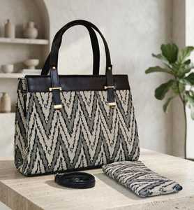 Handmade Jacquard Tote Bag Water Resistant Zipper Shoulder <b>Handbag</b> Detachable Strap <b>Chains</b> for Shopping Travel Daily Use - Product Image 1