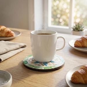 Handmade Shell <b>Mosaic</b> Drink MOP Inlay Coasters with Holder Modern Design Round Shape 10 CM Diameter From REHMAN <b>CRAFT</b> - Product Image 1