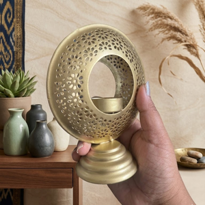 AG Elements Decorative <b>Brass</b> Tea Light Candle Holder 5x6 Inch Floral Cut Metal <b>Lantern</b> Heat Resistant Tabletop Ambient Light - Product Image 2