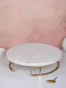 Juego de 2 Soportes para Pastel de Mármol Blanco con Pedestal de Madera, Soporte Elegante para Postres y Alimentos, Elevadores para Pastel de Boda - Product Image 4