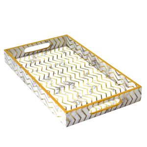 Juego de 3 bandejas de servir cuadradas de madera ecológica Tranquil Square de la mejor calidad india, en blanco y dorado, para el hogar, hoteles y cenas. - Product Image 4