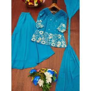 Conjunto de Traje de Mujer de Georgette Bordado de Diseñador con Pantalones Plazzo y Dupatta - Product Image 1
