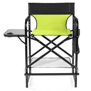 "4 Portable Bar Height Folding <b>Camping</b> Chairs with <b>Cup</b> Holders & Side Table Storage" - Product Image 3