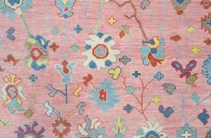 Alfombra Oushak de lana anudada a mano de lujo |   Alfombra Oriental Hecha a Mano Estilo Oushak con Pelo Cortado Persa de Color Rosa para Decoración de Sala de Estar - Product Image 2