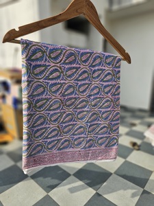 Paréo en coton imprimé à la main, motif cachemire rose et bleu, léger, pour femme, vente en gros - Product Image 6