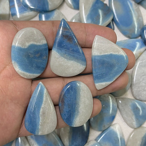 New Arrival Radha Arts Trolleite Cabochon Loose Gemstone Blue and White Extremely Rare Mineral <b>Silver</b> Jewelry From Rajasthan - Product Image 1