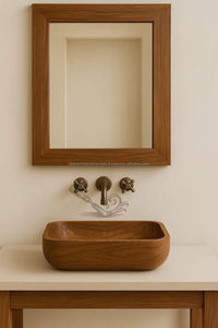 Lavabo de madera Cuenco de madera antiguo Diseño de lujo moderno Lavabo DE ARTE ovalado Lavabo de mano de hotel Baño blanco y dorado - Product Image 5