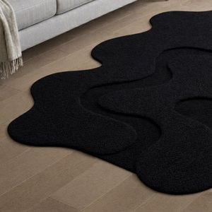Alfombra abstracta negra de forma irregular, moderna, de lana suave, hecha a mano, para sala de estar, dormitorio, decoración minimalista de lujo. - Product Image 6