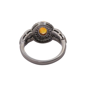 Wholesale 925 Solid Sterling <b>Silver</b> Black Rhodium Plated Natural Oval <b>Opal</b> Diamond Double Halo <b>Ring</b> Memoria Jewels - Product Image 2