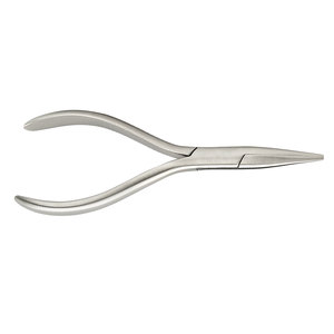 Pince plate à pointe fine Langbeck Premium, 140 mm, argentée, sans marquage CE, pointes lisses pour fils en acier inoxydable jusqu'à 0,7 mm, usage dentaire - Product Image 1