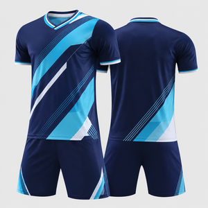 Ensemble de maillot de volley-ball bleu géométrique pour hommes, col en V, manches courtes, évacuation de l'humidité, séchage rapide, vêtements de sport - Product Image 6