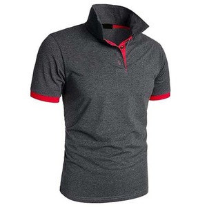 Polo à manches courtes pour homme, couleur unie, décontracté, tricoté, boutonné devant, coupe classique, détail bordure rouge - Product Image 3