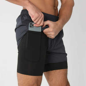 Boxer de sport décontracté 2-en-1 personnalisé en polyester imprimé, anti-plis, à compression, pour hommes, double couche, pour le jogging - Product Image 5