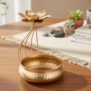 Support de bougie à huile en fer forgé Lotus, bol martelé fait main, écologique, décoration d'intérieur, accent traditionnel pour Noël et Pâques - Product Image 5