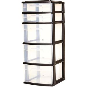 Cassettiera a 5 livelli in plastica trasparente con struttura nera, organizer multiuso per camera da letto, bagno o ufficio - Product Image 4