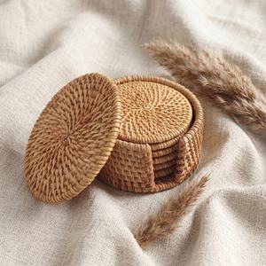 Handwoven Natural Rattan Classic Design Tea <b>Coaster</b> <b>Heat</b> Resistant Cup Mat Eco Friendly Customizable Size Table Protector - Product Image 1