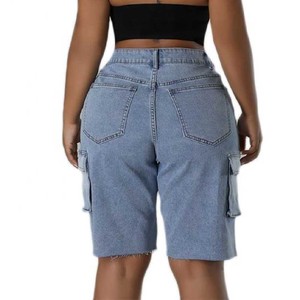 Shorts de Mezclilla Cargo de Cintura Alta para Mujer, Estilo Casual de Verano, Desgastados, con Dobladillo Deshilachado, Estilo Utilitario, Azules, Impermeables, Resistentes al Viento, de Secado Rápido - Product Image 6