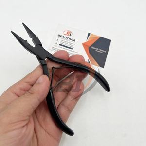 Pince à extensions capillaires pour micro-anneaux et perles, outil de pose de perles, pince à pression en acier inoxydable noir mat, personnalisable avec logo - Product Image 1