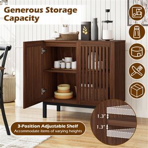 32" Farmhouse Buffet <b>Sideboard</b> Cabinet with 2 Doors Solid Wood Storage in <b>Walnut</b> & Black - Product Image 3