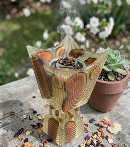 Sky Blue Resin Wood Combined Bakhoor Burner Elegant Arabic Oud <b>Incense</b> Holder Handcrafted Resin Timber Frankincense Censer - Product Image 5