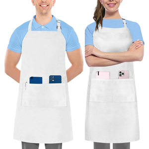 Tablier unisexe en coton blanc résistant à l'eau 2026 avec poches pour personnel de restaurant, bar, serveurs, en tissu tissé, fermeture à bouton-pression - Product Image 1